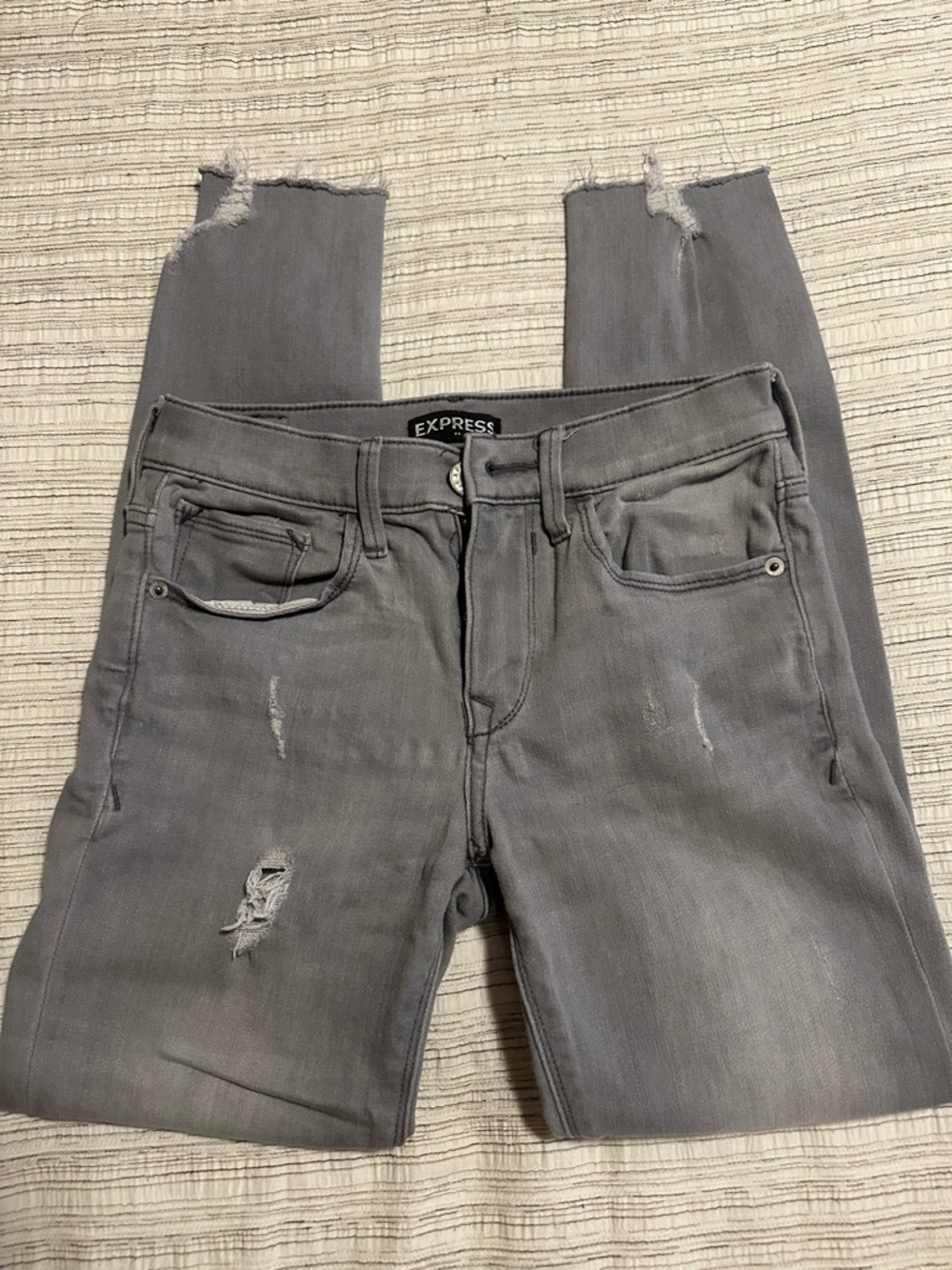 Express Gray Ripped High-Rise Skinny Jeans